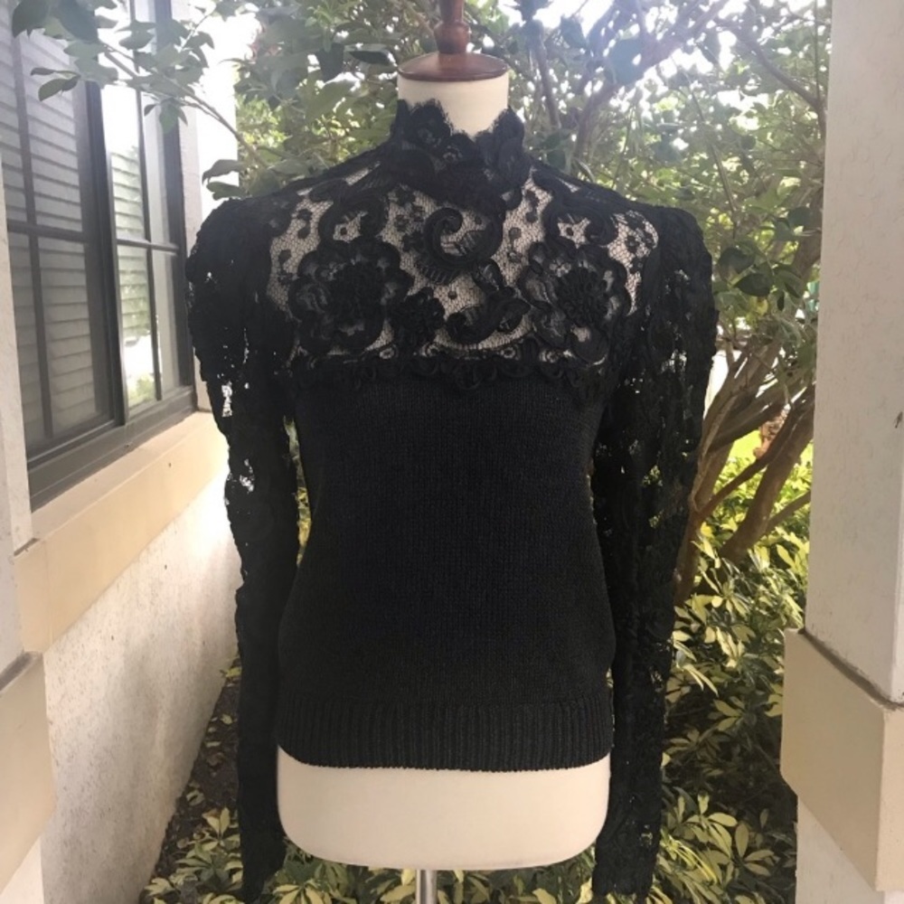 Vintage J.J Orr Black Lace Trim Sweater